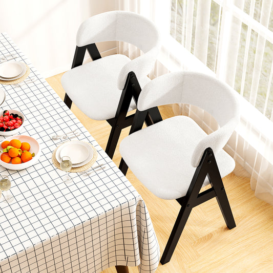 Mid-Century Sherpa Upholstered Dining Chairs Set of 2