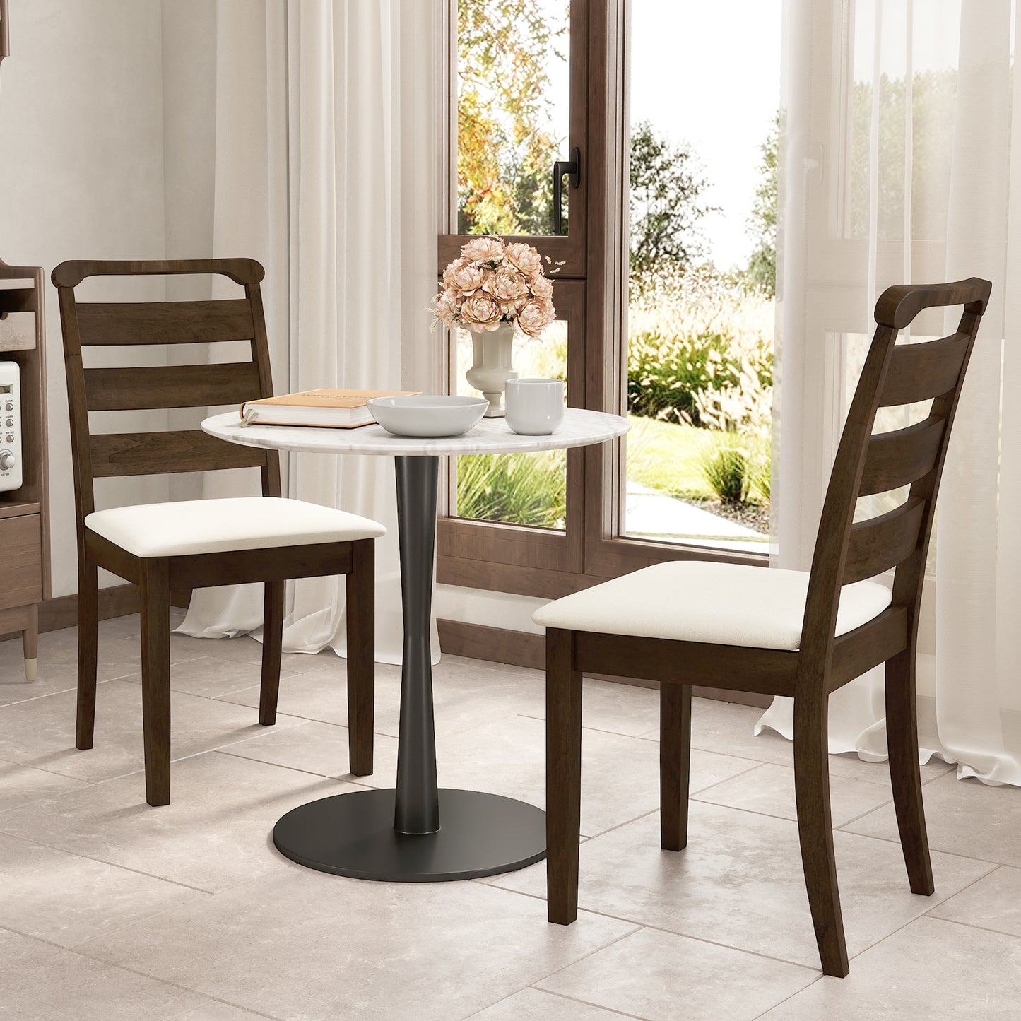 Upholstered Dining Chairs Set of 2 - Walnut Wood Frame