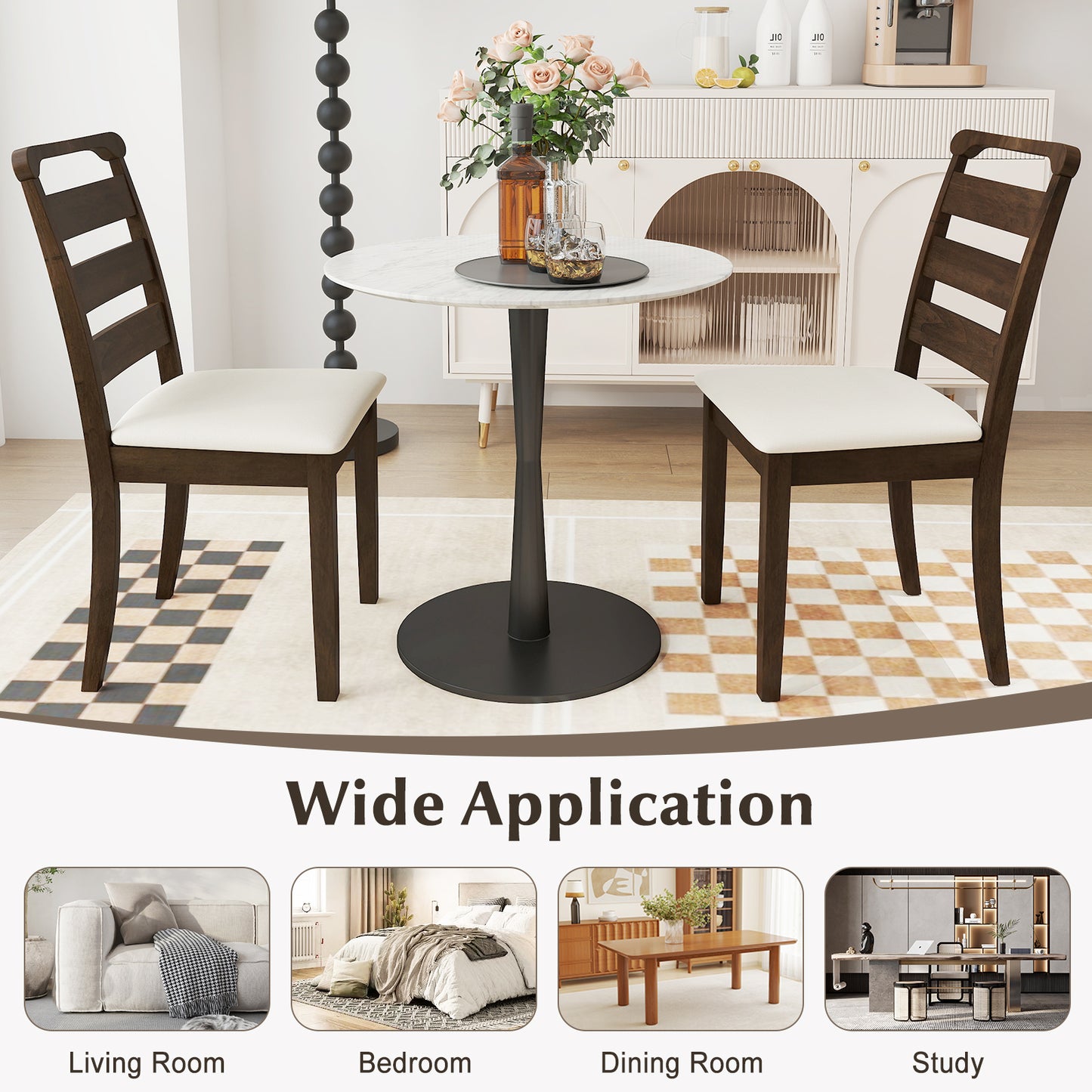 Upholstered Dining Chairs Set of 2 - Walnut Wood Frame