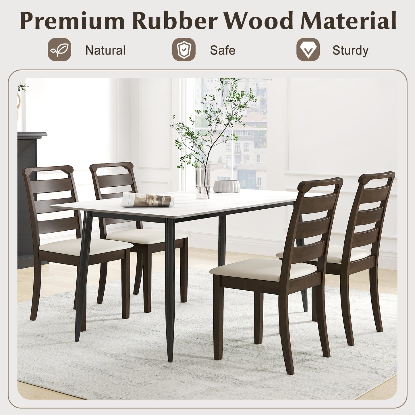 Upholstered Dining Chairs Set of 2 - Walnut Wood Frame