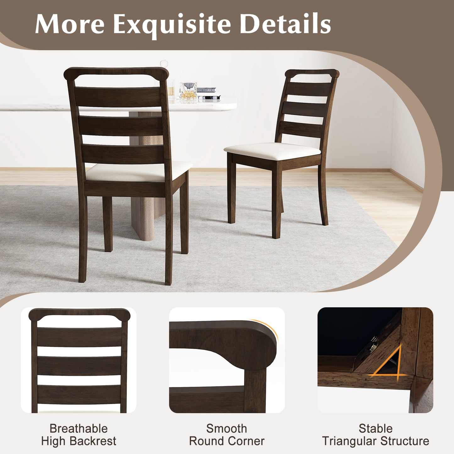 Upholstered Dining Chairs Set of 2 - Walnut Wood Frame