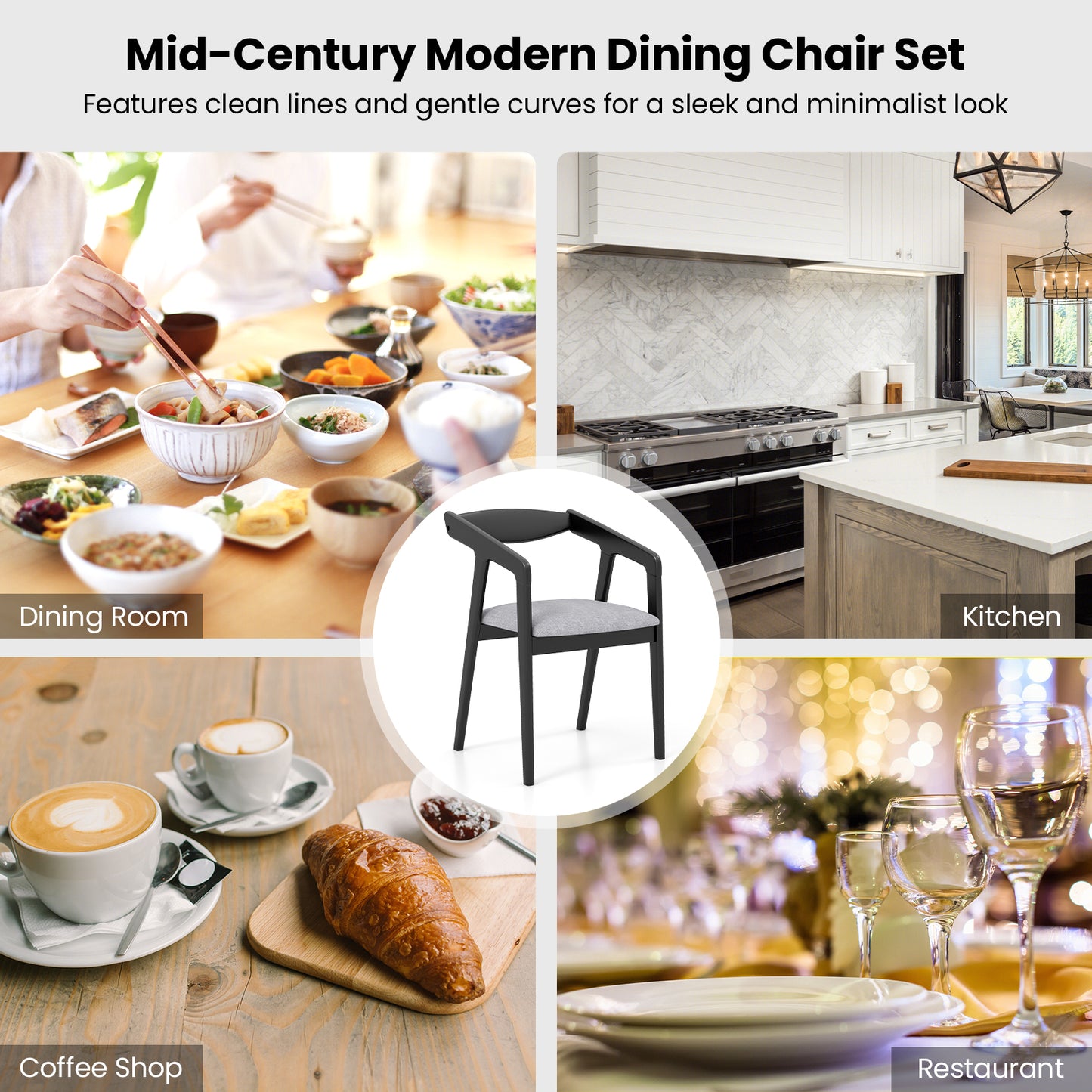 Dining Chairs Set of 2 with Padded Cushion and Armrests