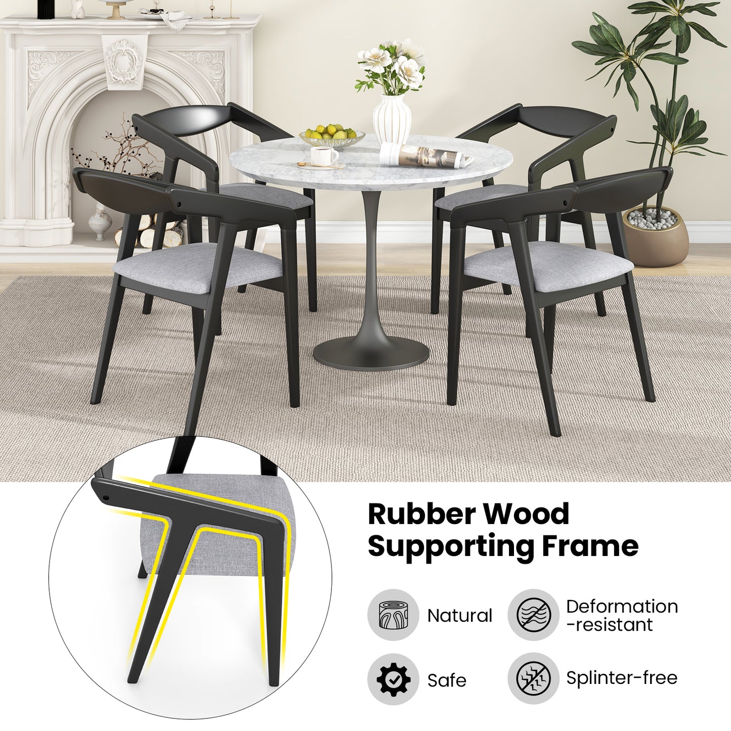 Dining Chairs Set of 2 with Padded Cushion and Armrests