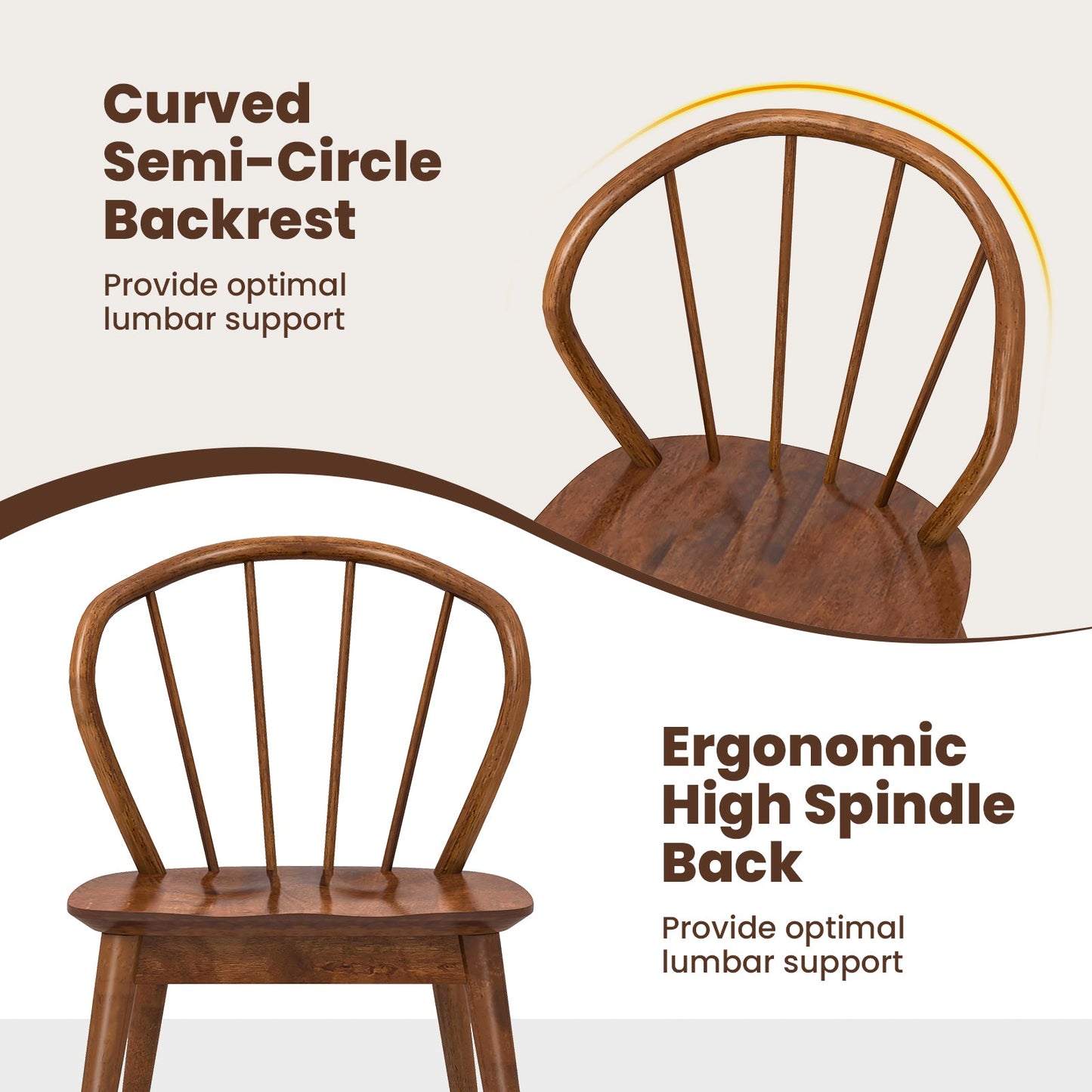 Wooden Dining Chair Set of 2 with High Spindle Back and Wide Seat