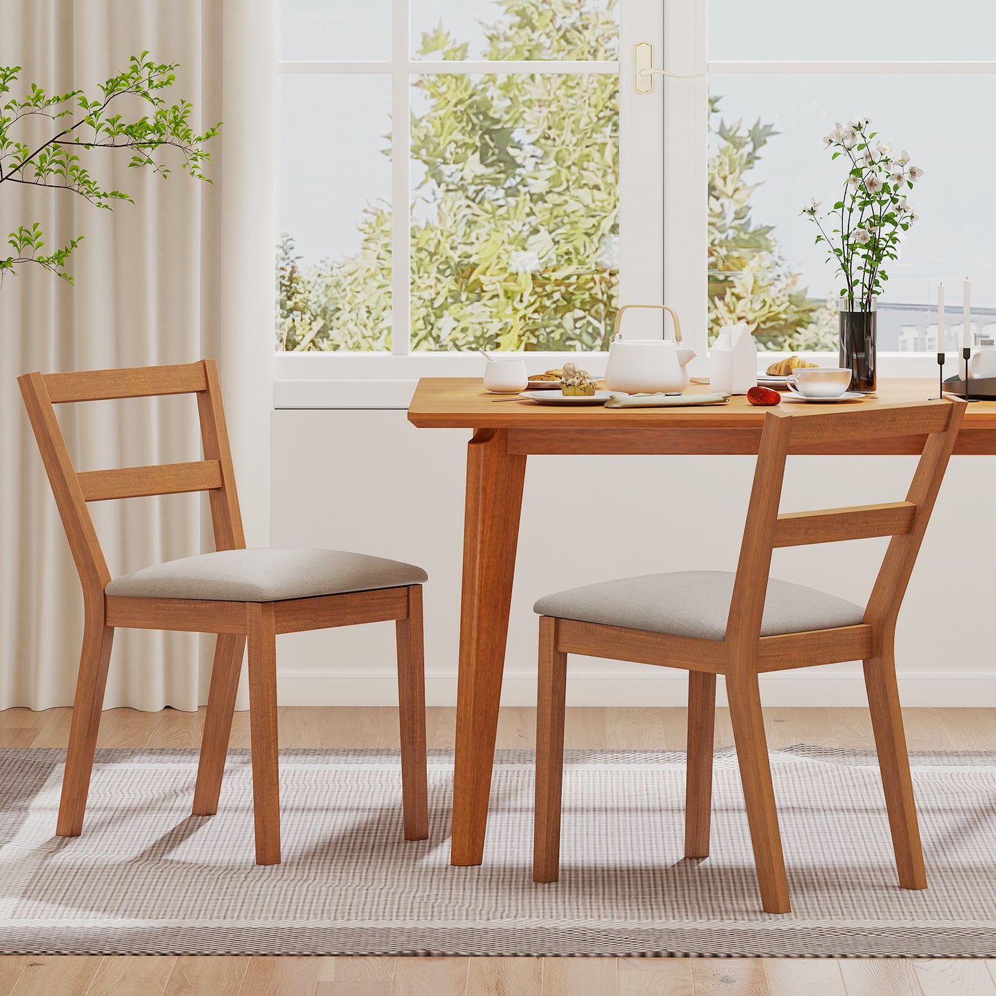 Upholstered Dining Chairs Set of 2 with Slat Back