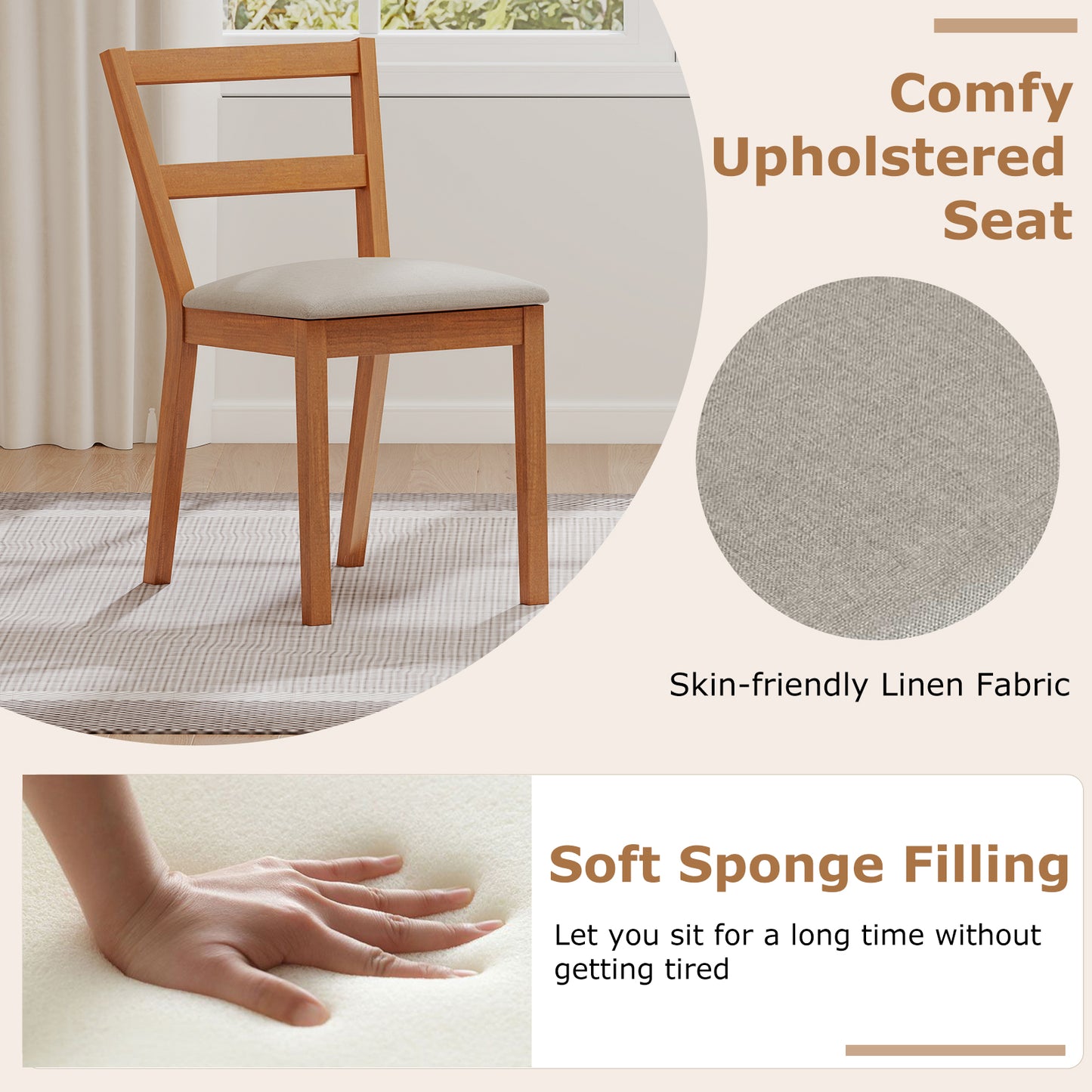 Upholstered Dining Chairs Set of 2 with Slat Back