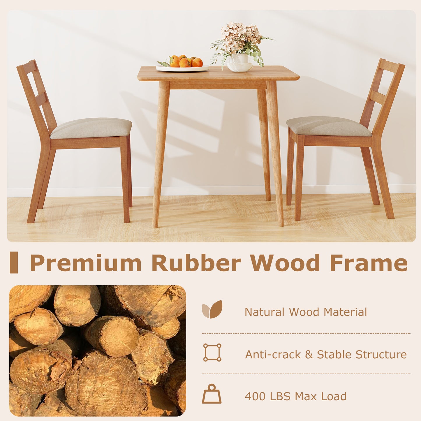 Upholstered Dining Chairs Set of 2 with Slat Back