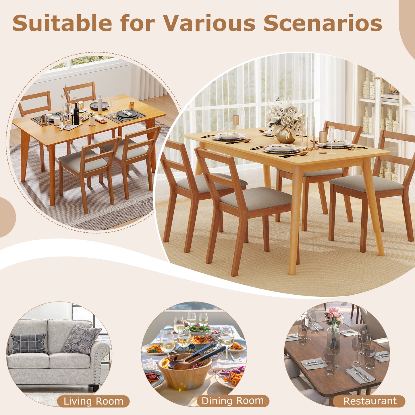 Upholstered Dining Chairs Set of 2 with Slat Back