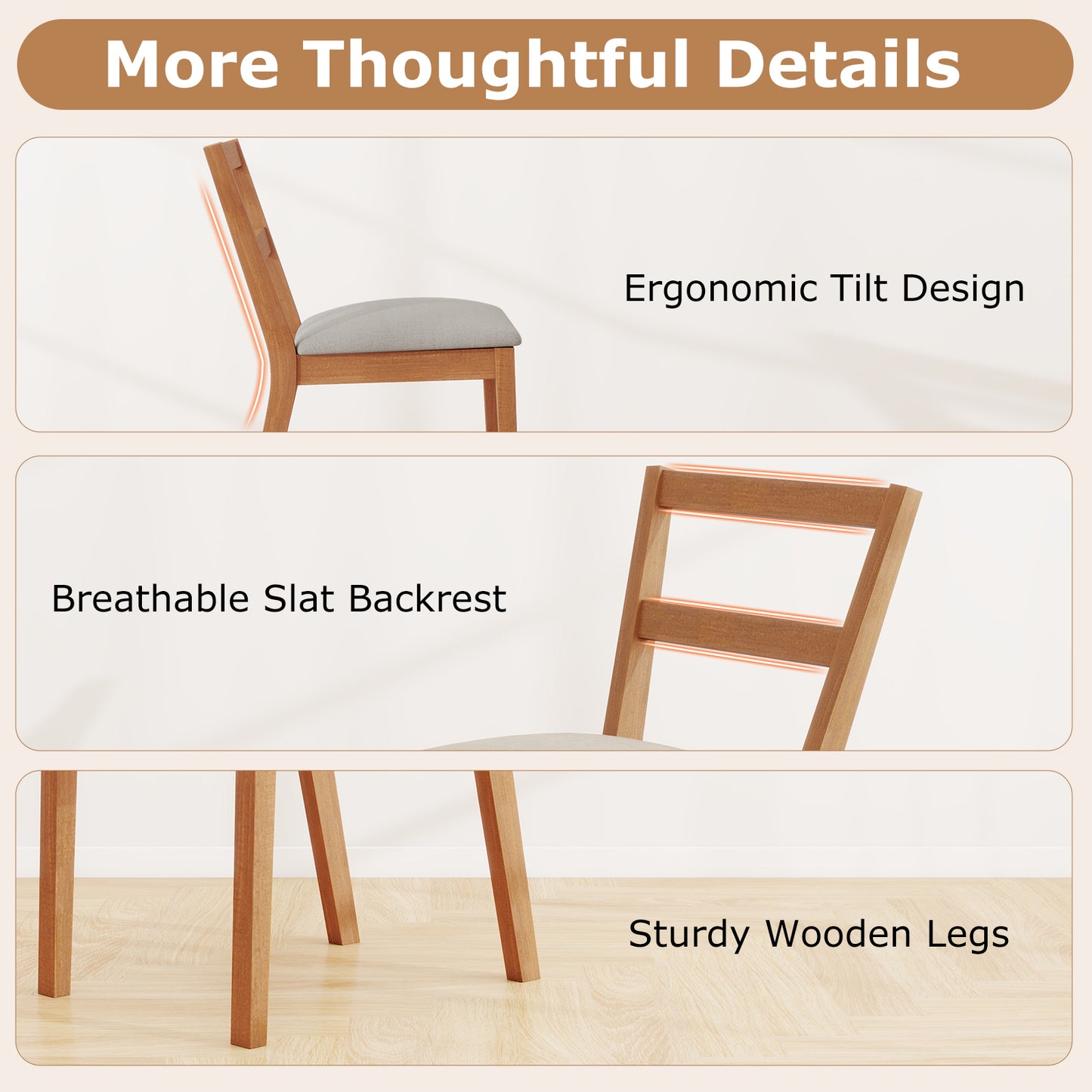 Upholstered Dining Chairs Set of 2 with Slat Back