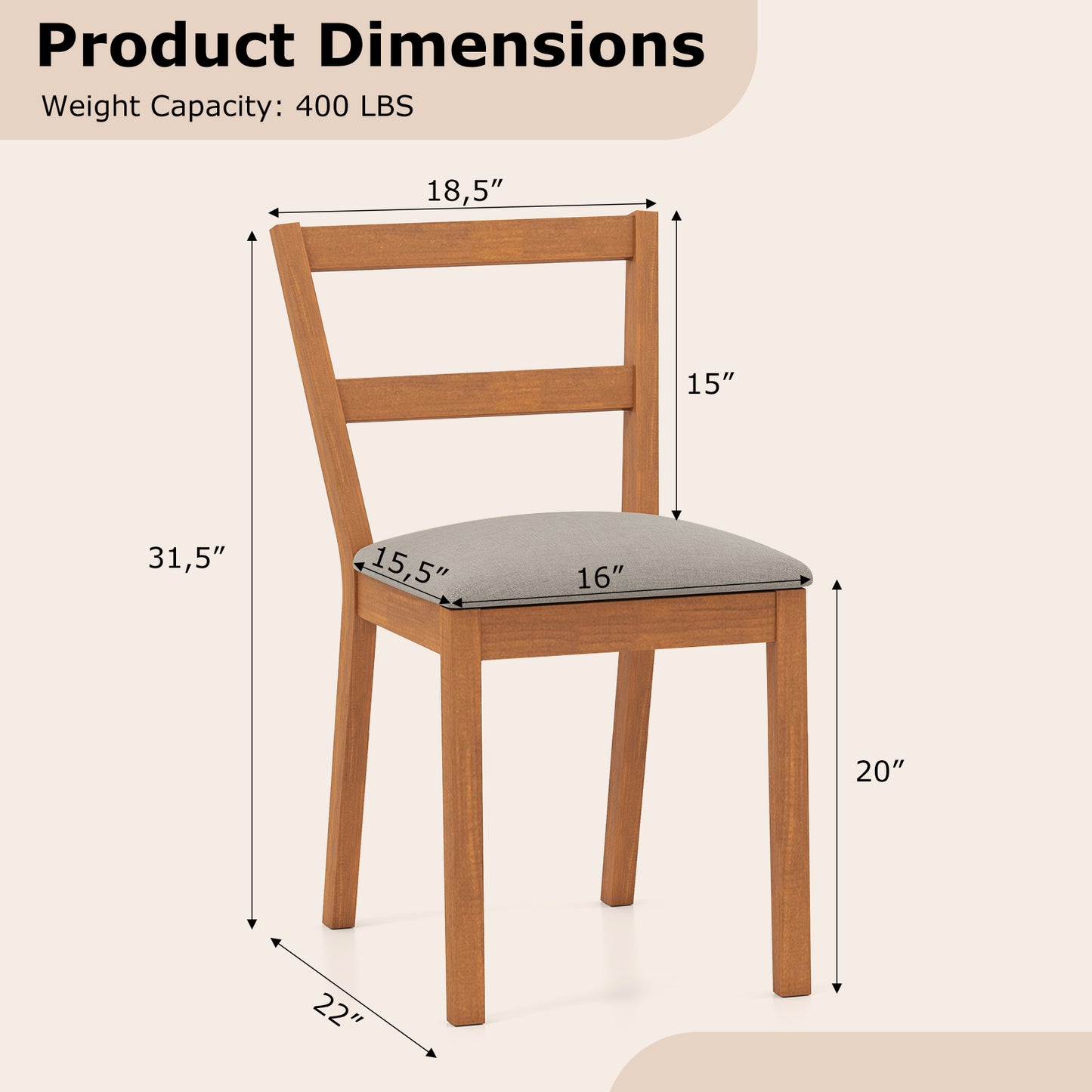 Upholstered Dining Chairs Set of 2 with Slat Back