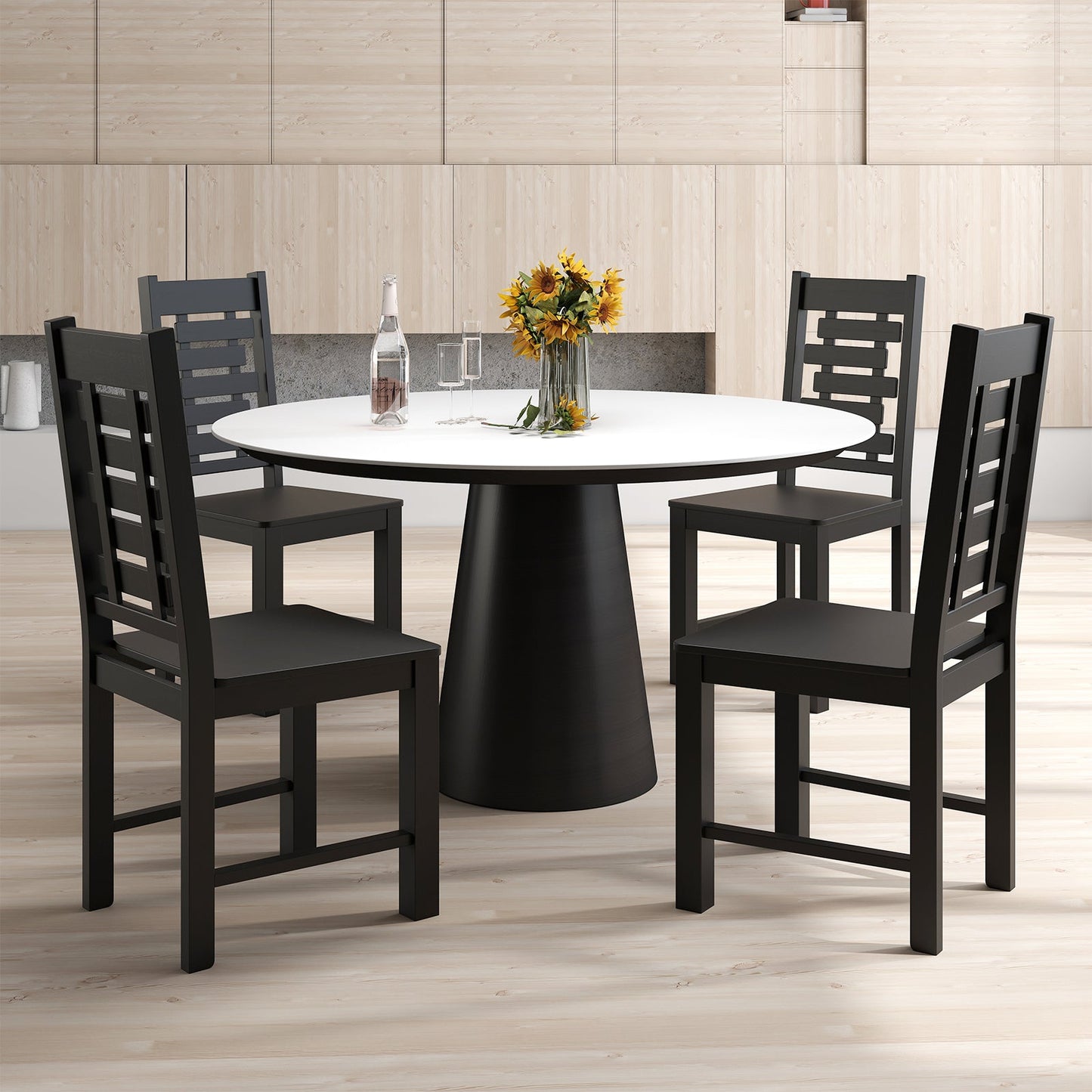 Wooden Dining Chair Set of 2 Solid Rubber Wood Kitchen Chairs
