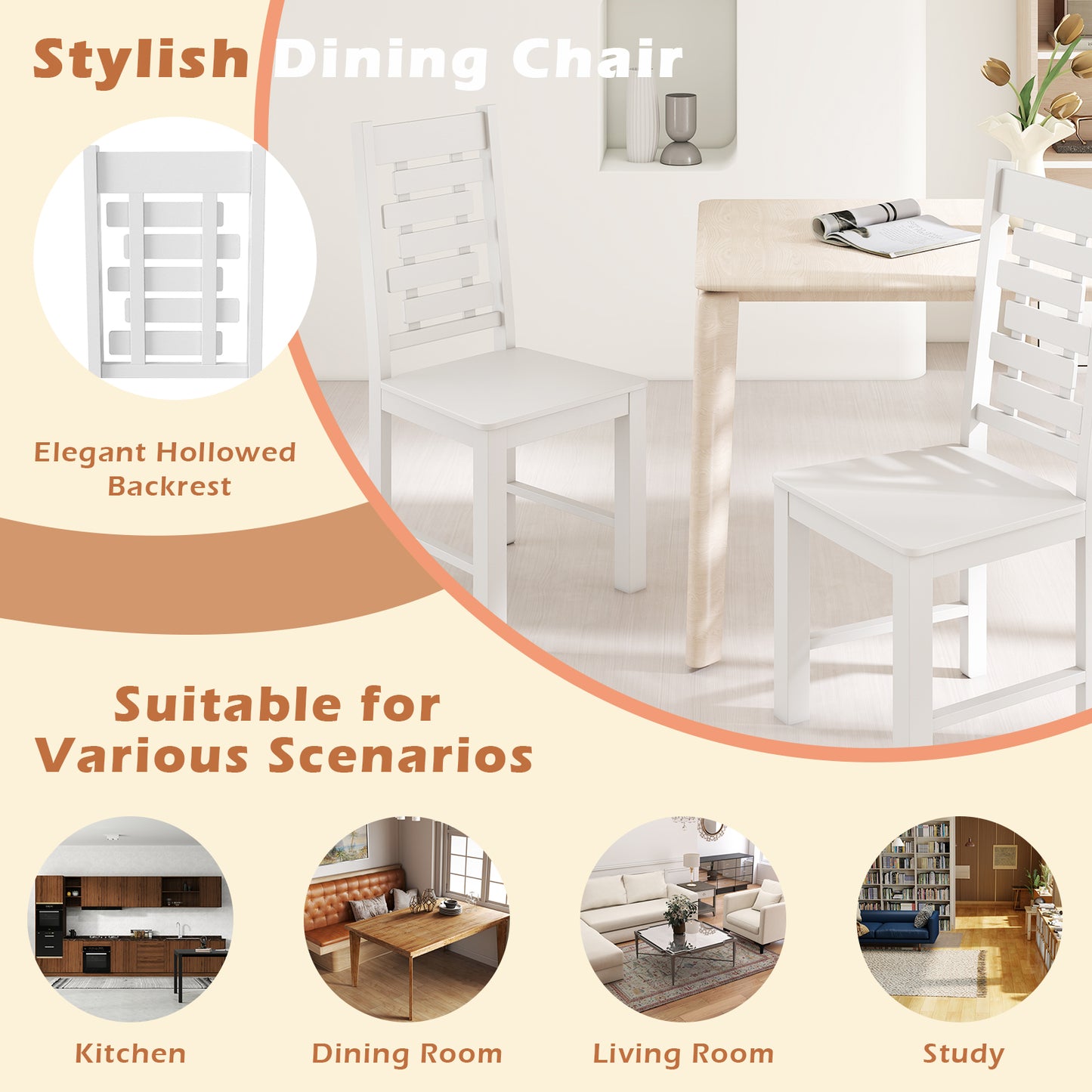 Rubber Wood Dining Chairs Set of 2 - Mid-Century Modern