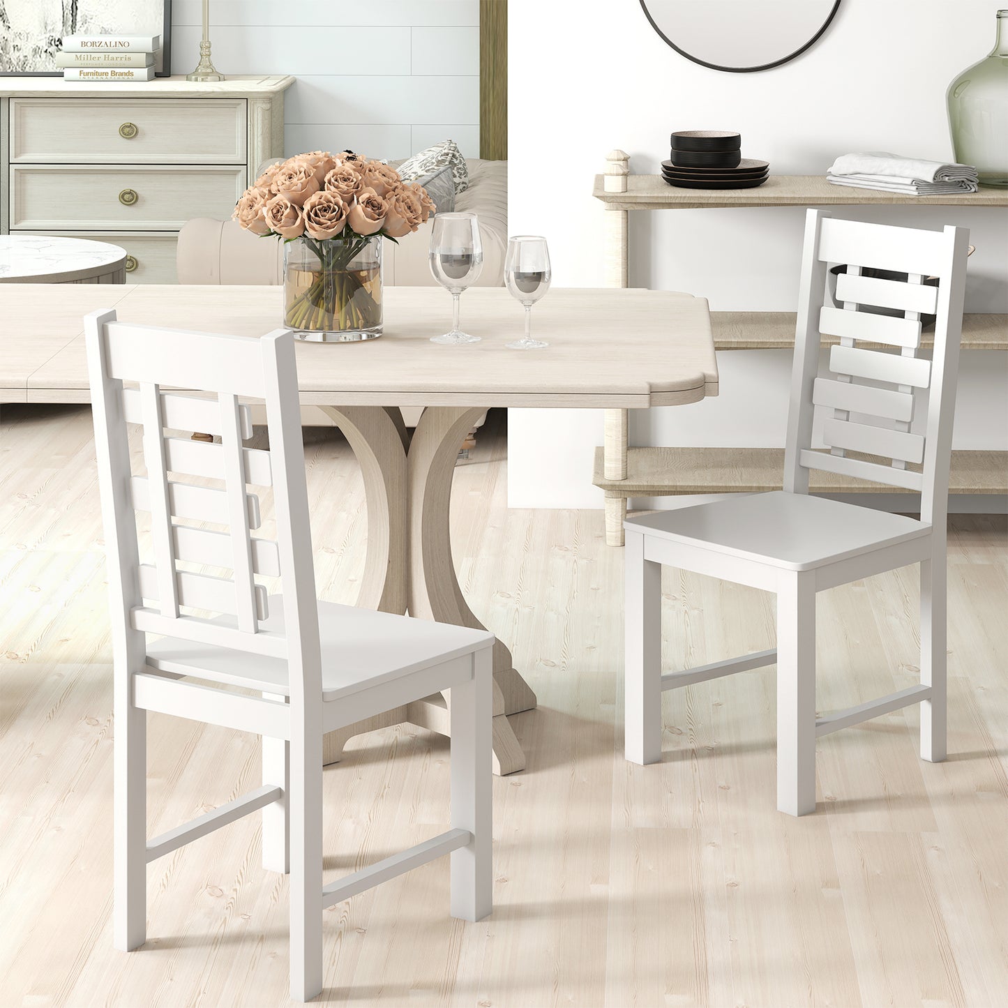 Rubber Wood Dining Chairs Set of 2 - Mid-Century Modern