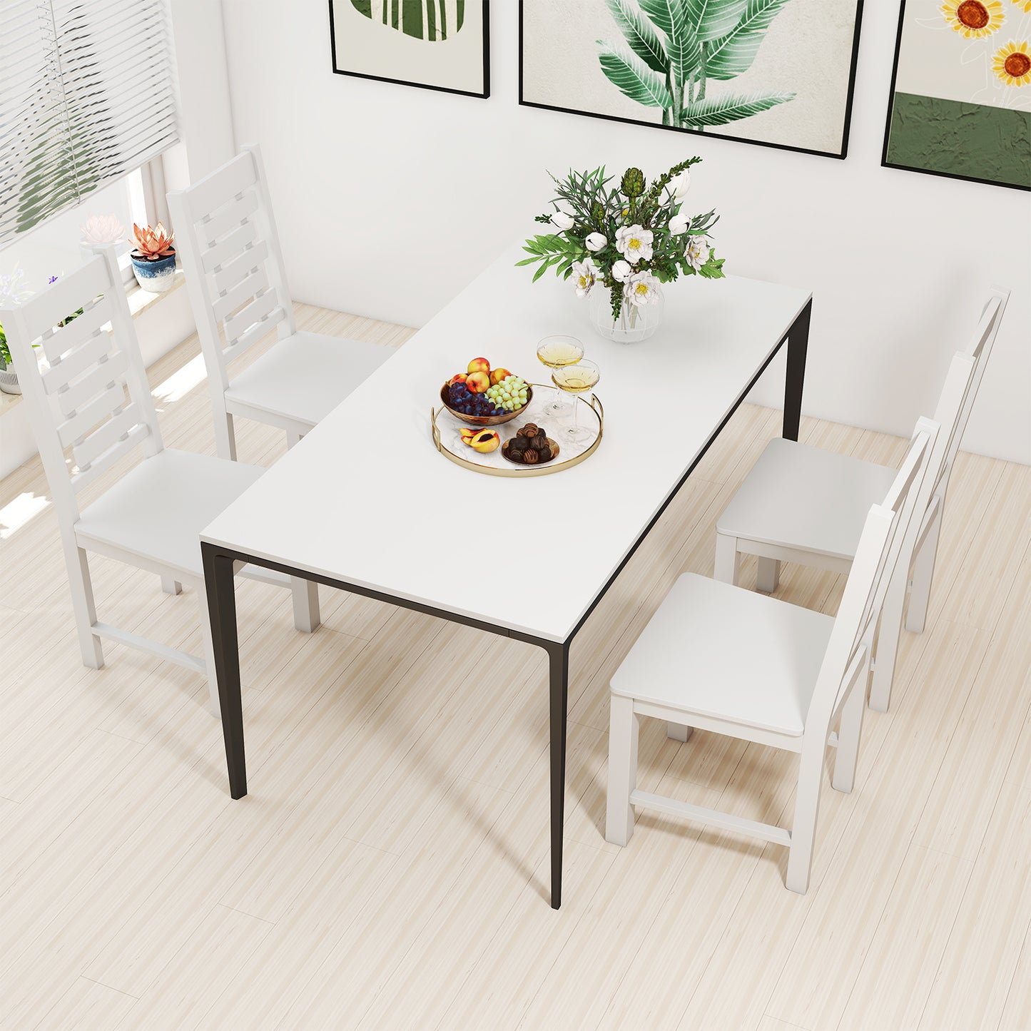 Rubber Wood Dining Chairs Set of 2 - Mid-Century Modern