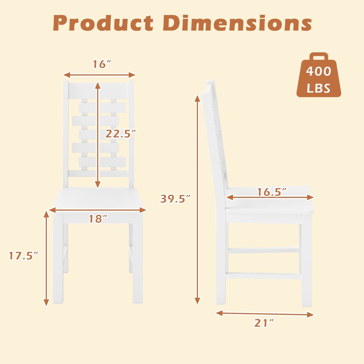 Wooden Dining Chair Set of 2 Solid Rubber Wood Kitchen Chairs