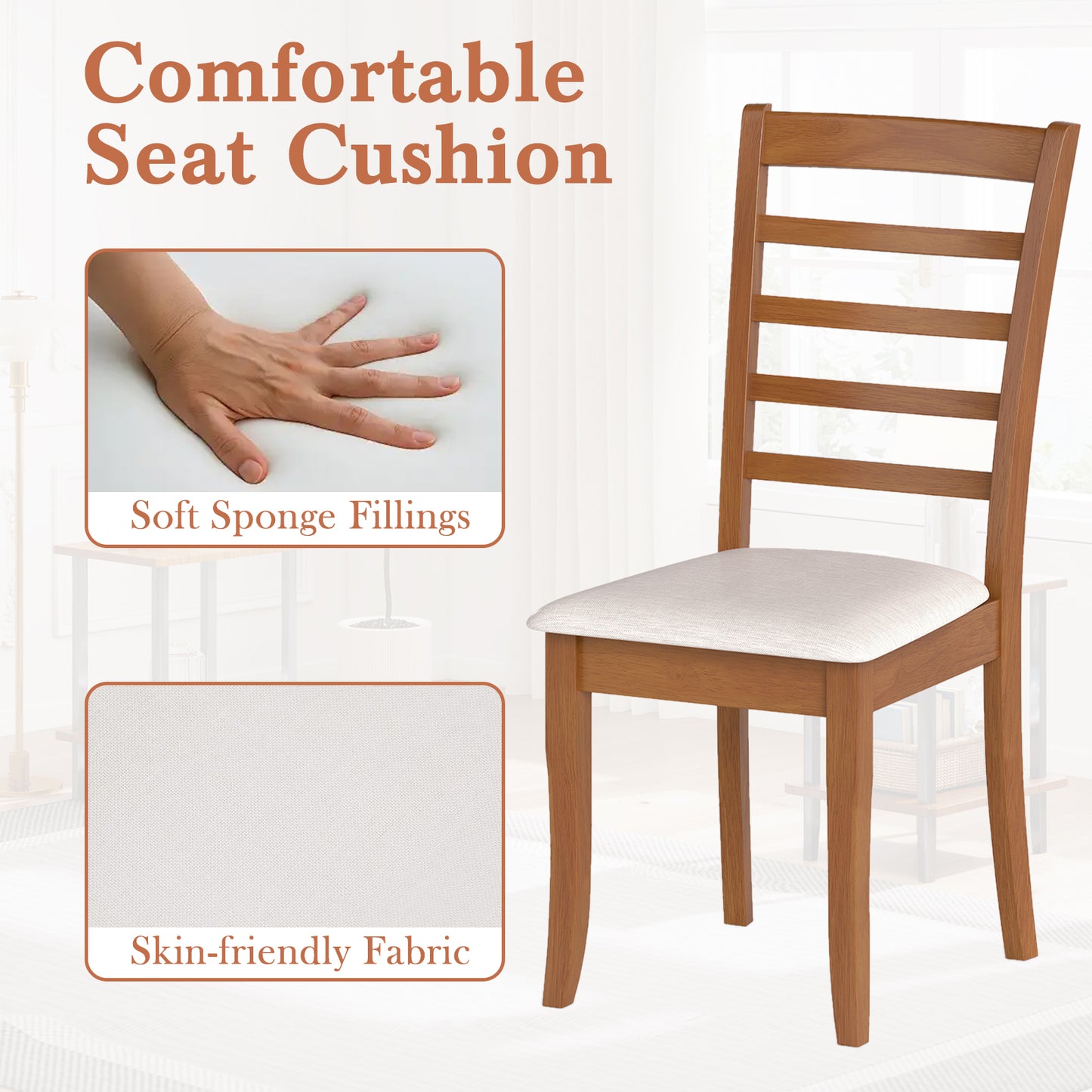 Upholstered Dining Chairs Set of 2 with Slatted Back