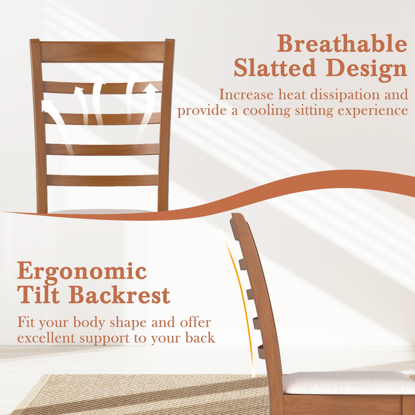 Upholstered Dining Chairs Set of 2 with Slatted Back