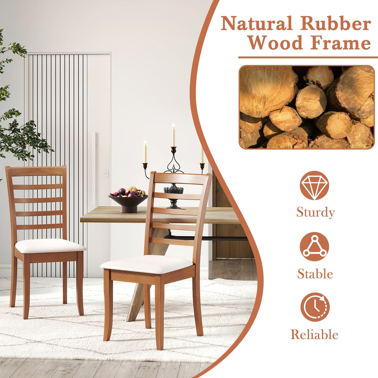 Upholstered Dining Chairs Set of 2 with Slatted Back