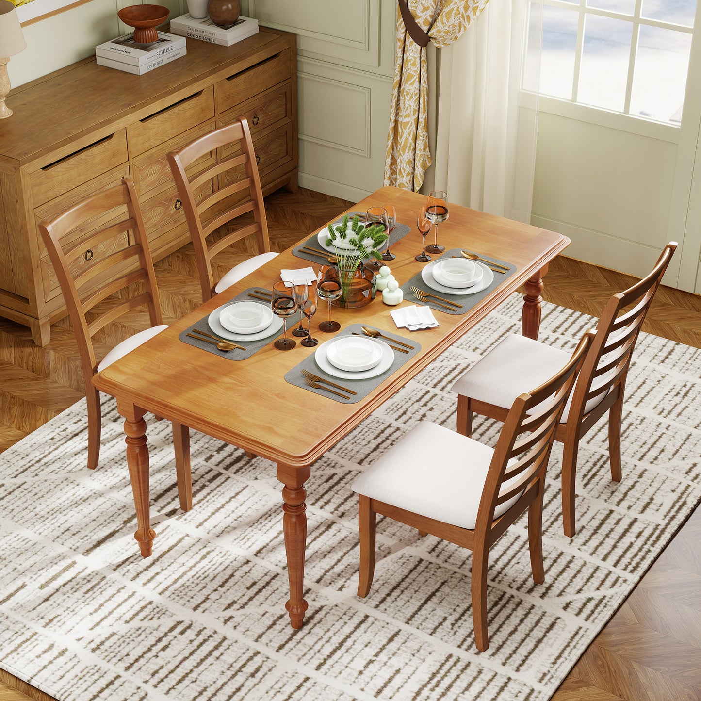 Upholstered Dining Chairs Set of 2 with Slatted Back
