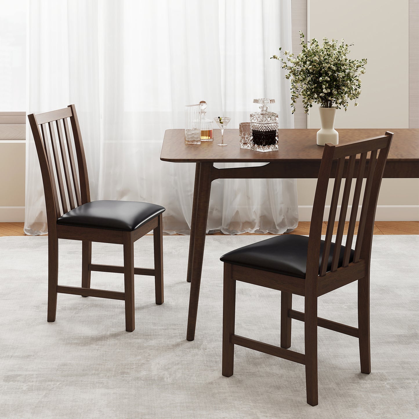 Dining Chairs Set of 2 with Padded Seats and Curved Backs