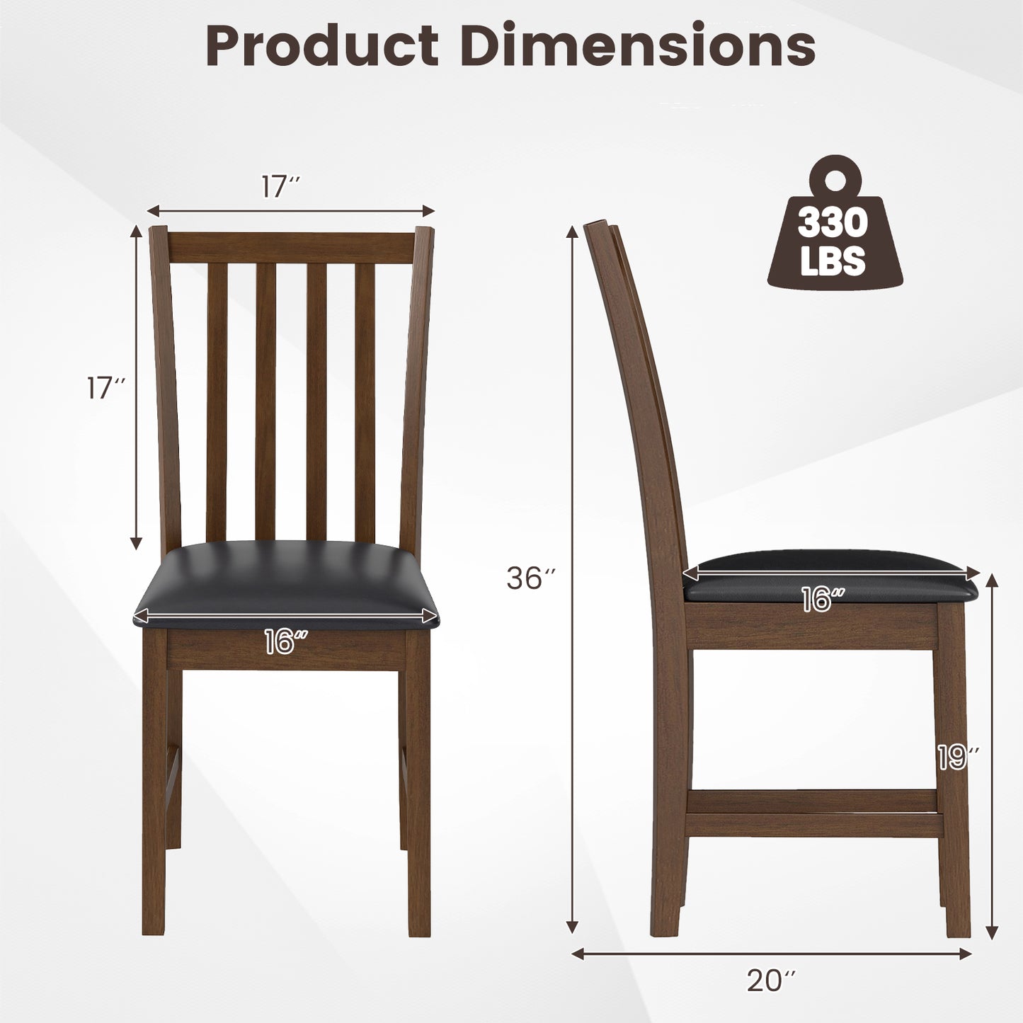 Dining Chairs Set of 2 with Padded Seats and Curved Backs