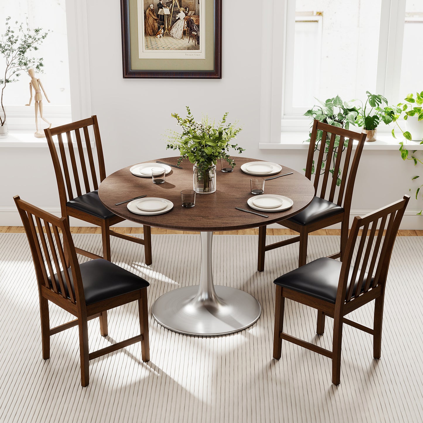 Dining Chairs Set of 2 with Padded Seats and Curved Backs
