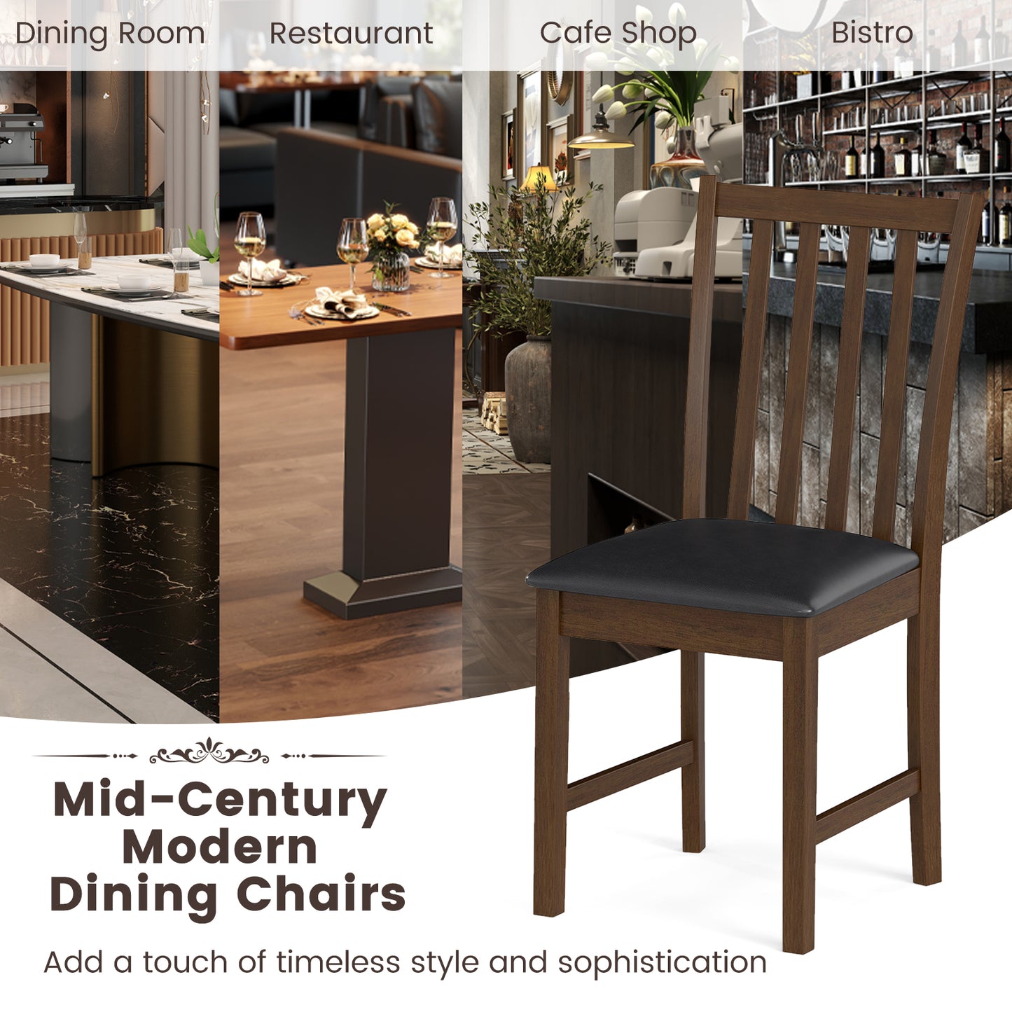 Dining Chairs Set of 2 with Padded Seats and Curved Backs