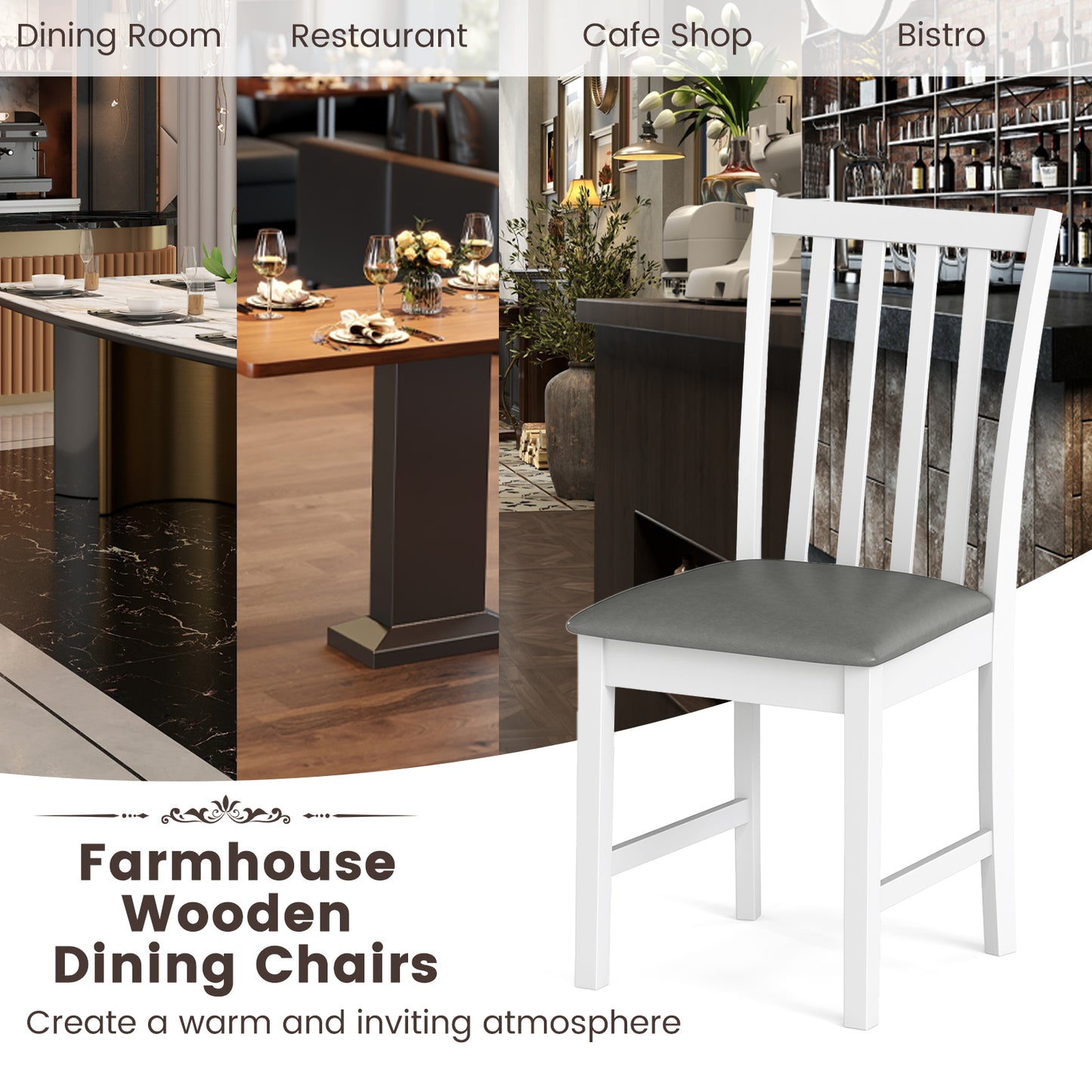 Dining Chairs Set of 2 with Padded Seats and Curved Backs