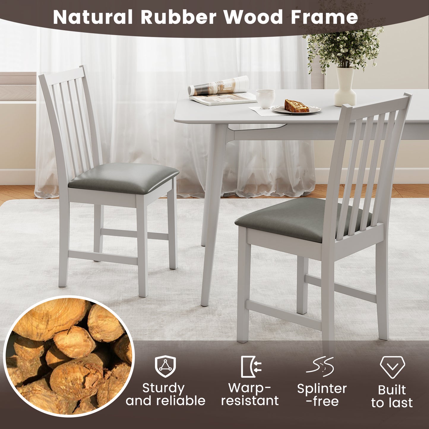Dining Chairs Set of 2 with Padded Seats and Curved Backs