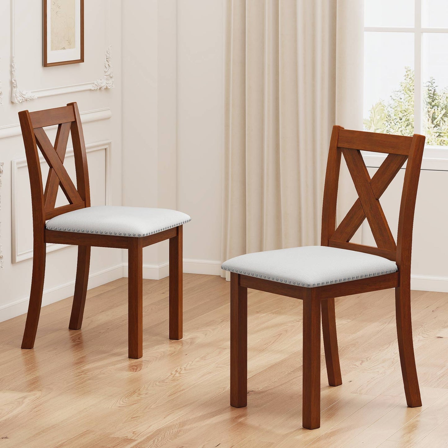Dining Chairs Set of 2 with Padded Seat and Curved Back