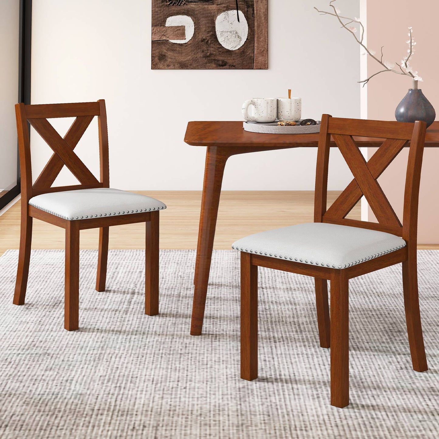 Dining Chairs Set of 2 with Padded Seat and Curved Back