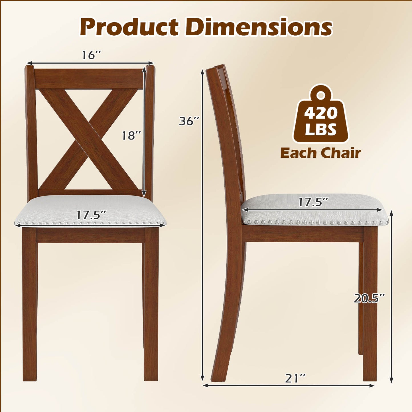 Dining Chairs Set of 2 with Padded Seat and Curved Back