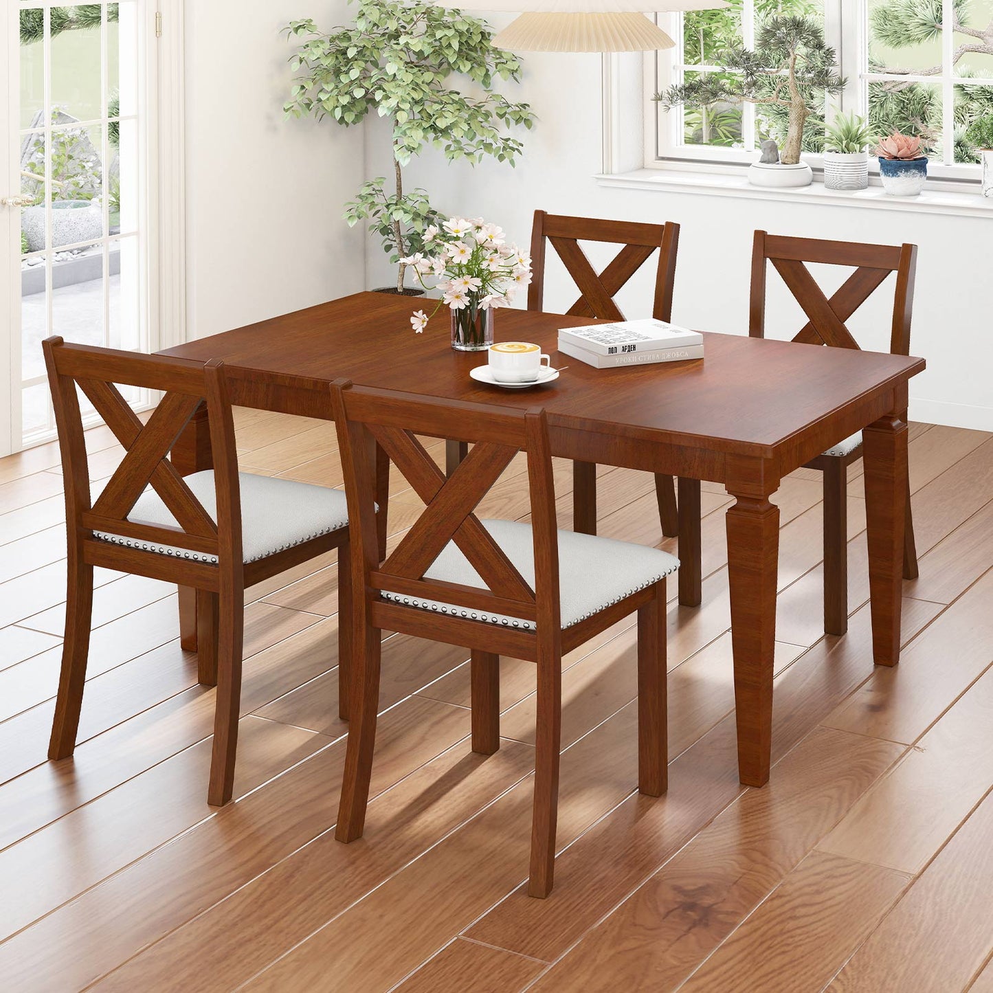 Dining Chairs Set of 2 with Padded Seat and Curved Back
