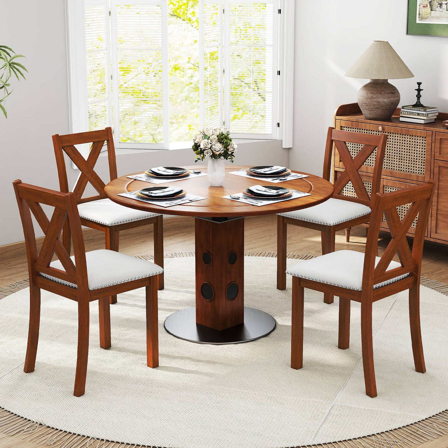 Dining Chairs Set of 2 with Padded Seat and Curved Back