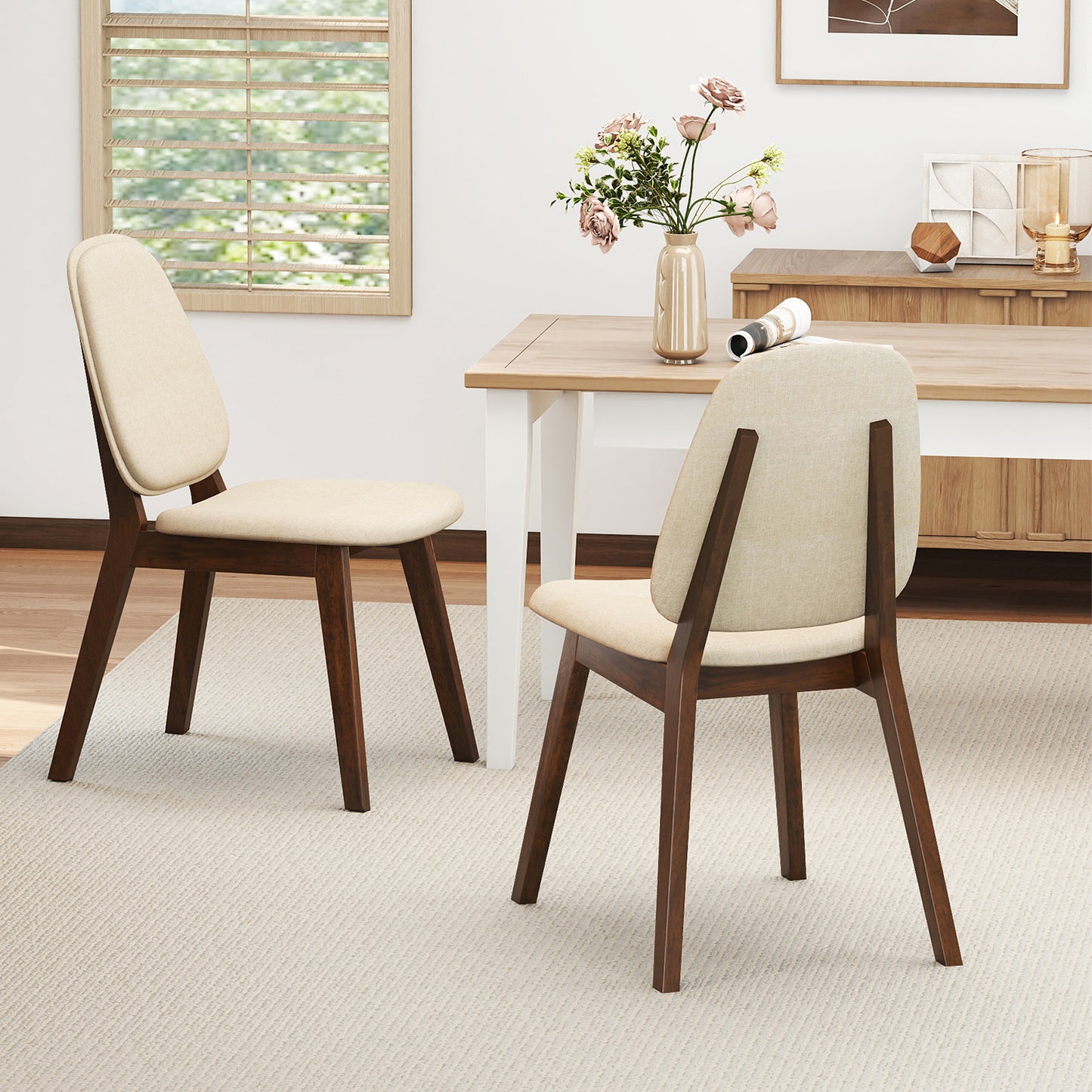 Mid-Century Dining Chairs Set of 2 with Upholstered Seats