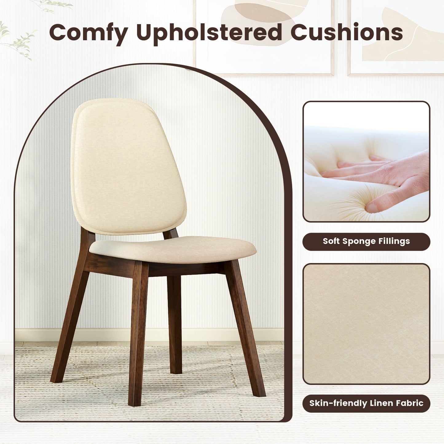 Mid-Century Dining Chairs Set of 2 with Upholstered Seats