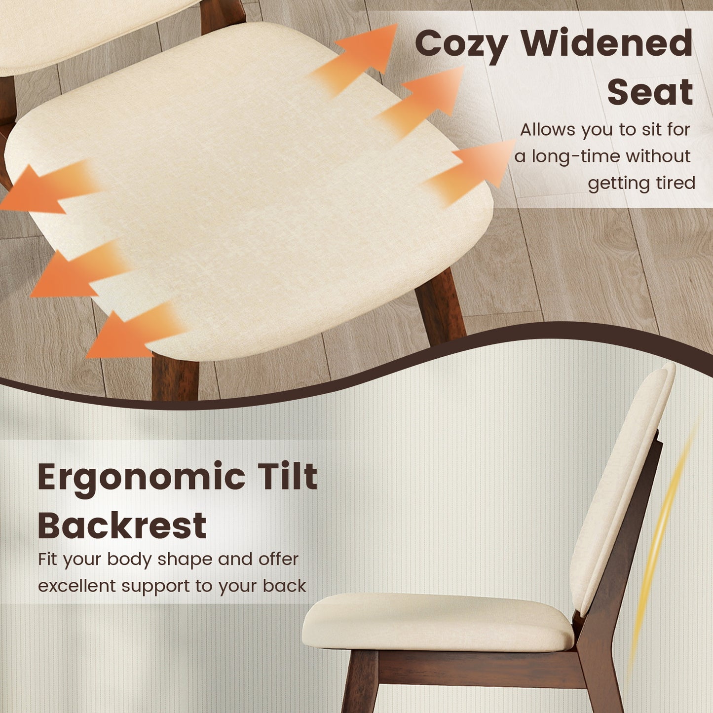 Mid-Century Dining Chairs Set of 2 with Upholstered Seats