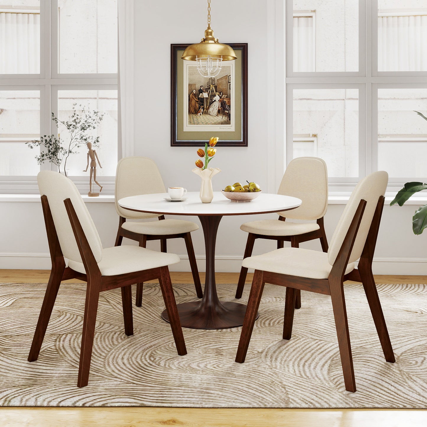 Mid-Century Dining Chairs Set of 4 with Upholstered Seats