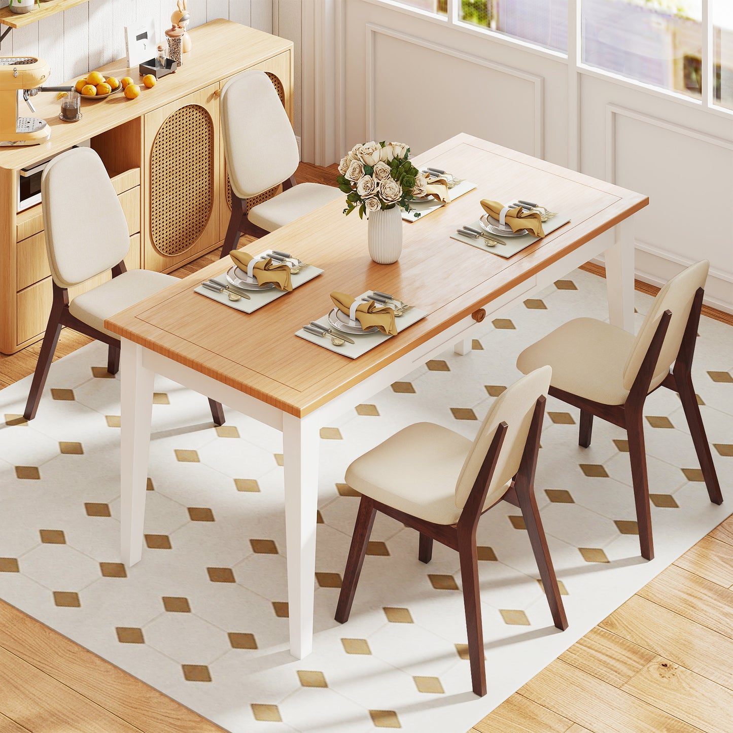 Mid-Century Dining Chairs Set of 4 with Upholstered Seats