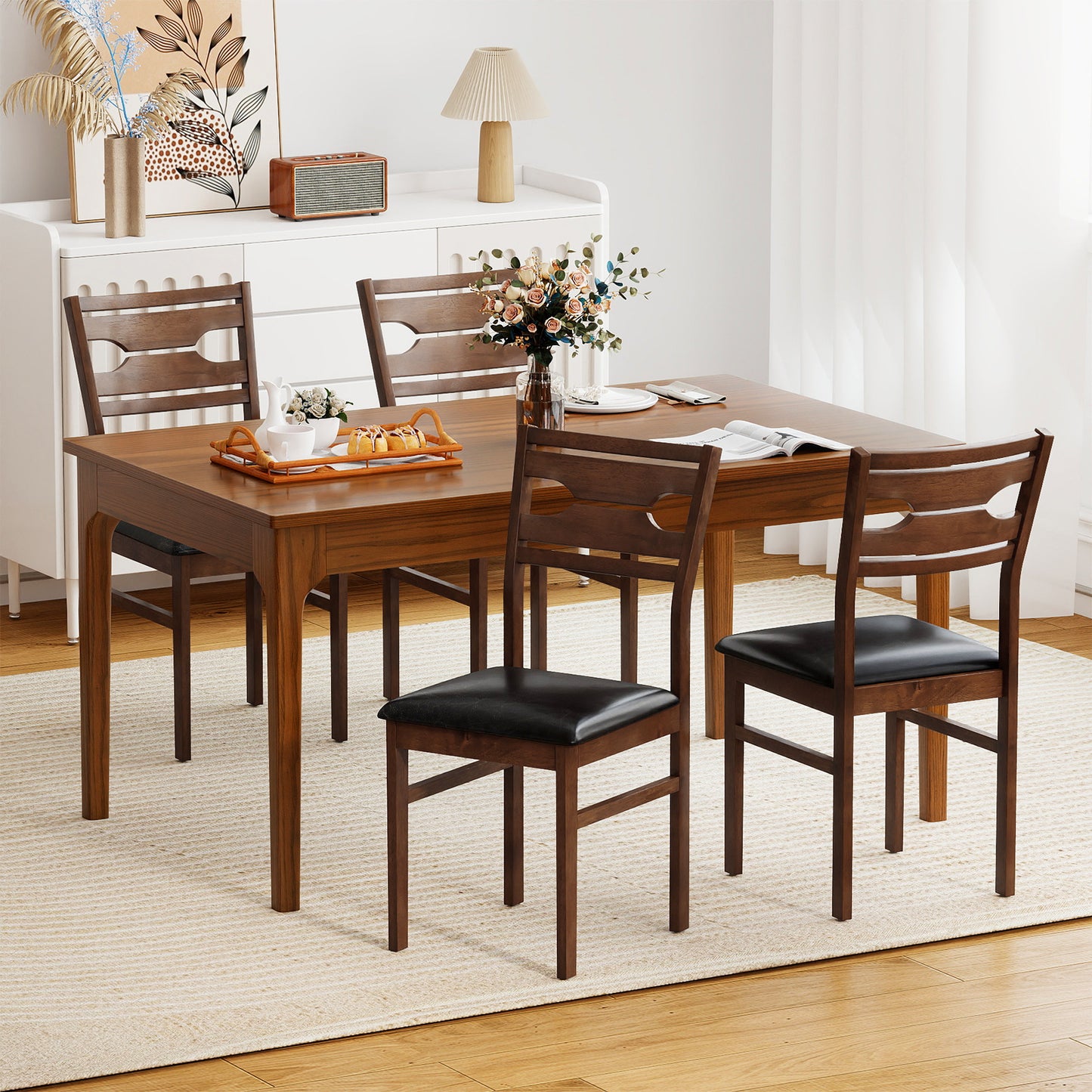 Dining Chairs Set of 2 with Padded PU Leather Seats
