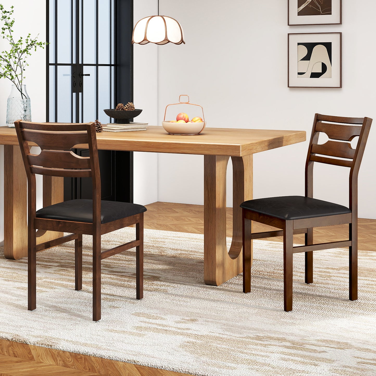 Dining Chairs Set of 2 with Padded PU Leather Seats