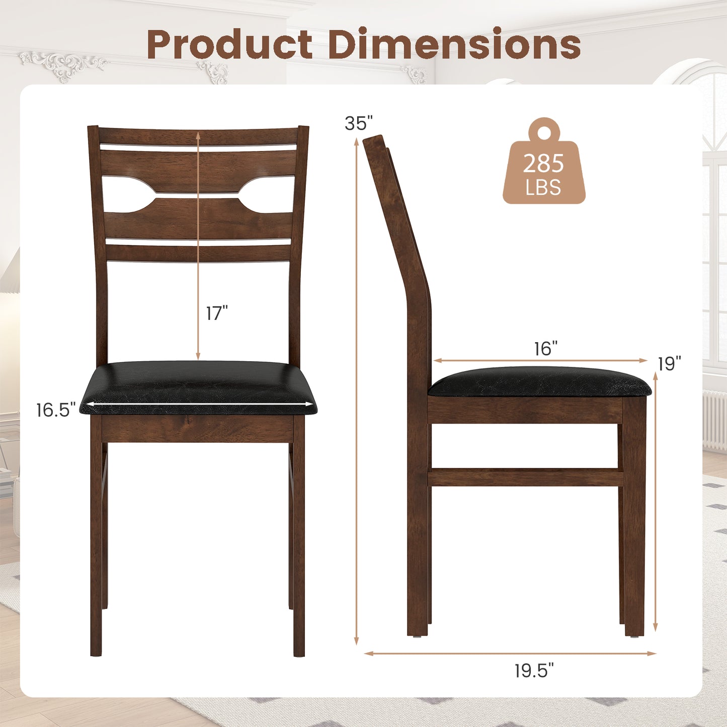 Dining Chairs Set of 2 with Padded PU Leather Seats