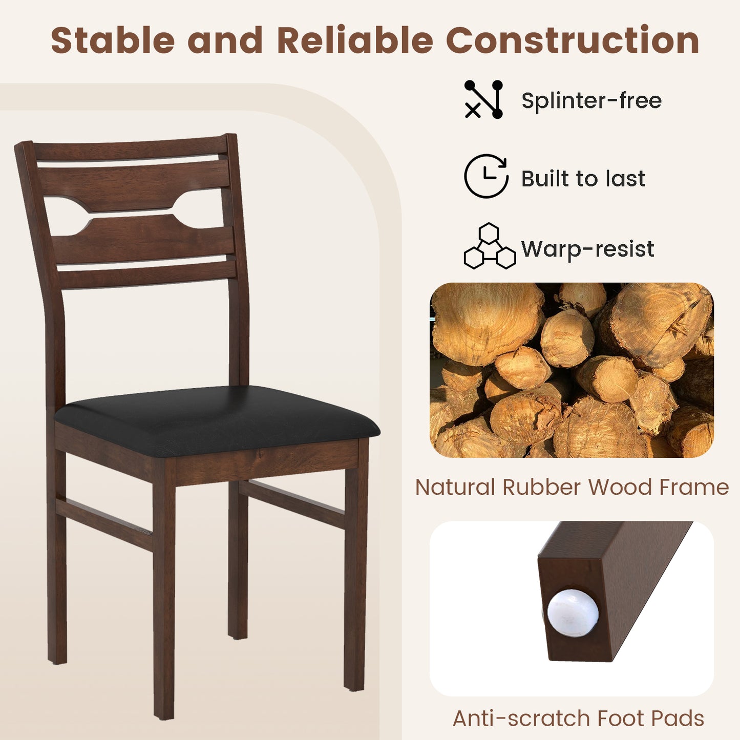 Dining Chairs Set of 2 with Padded PU Leather Seats