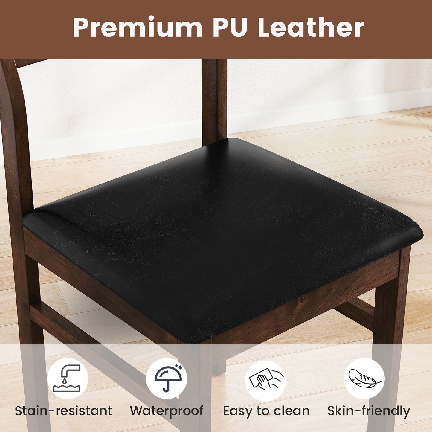 Dining Chairs Set of 2 with Padded PU Leather Seats