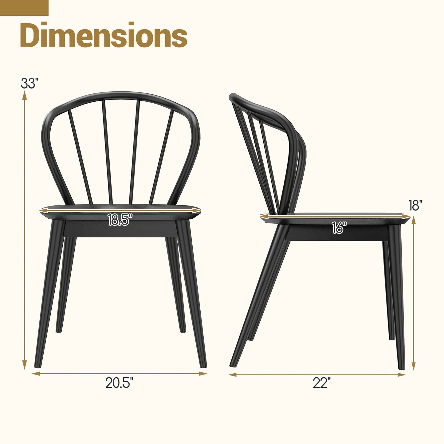 Wooden Dining Chair Set of 2 with High Spindle Back and Wide Seat