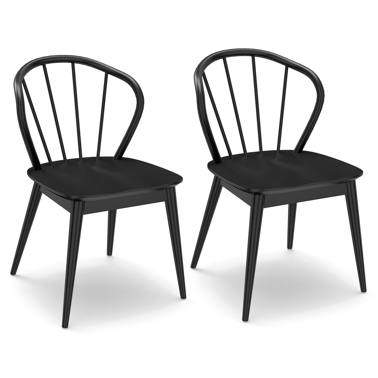 Wooden Dining Chair Set of 2 with High Spindle Back and Wide Seat