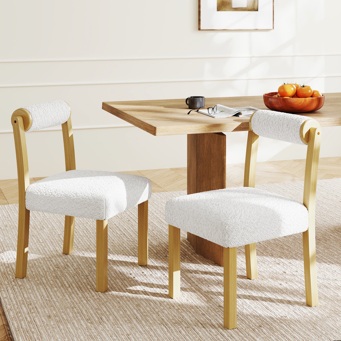 Dining Chairs Set of 2 with Faux Sherpa Upholstery