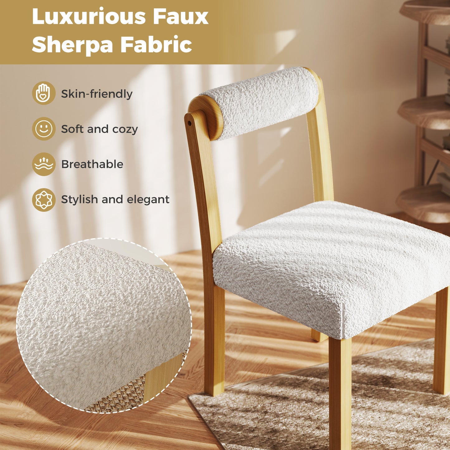 Dining Chairs Set of 2 with Faux Sherpa Upholstery