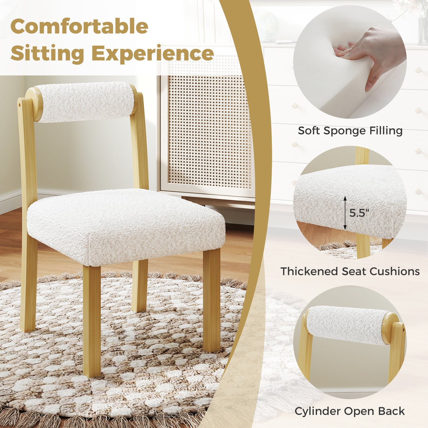Dining Chairs Set of 2 with Faux Sherpa Upholstery