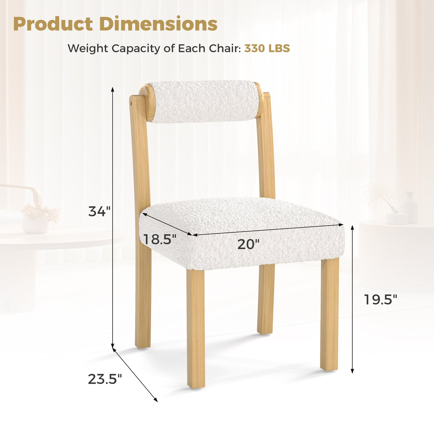 Dining Chairs Set of 2 with Faux Sherpa Upholstery